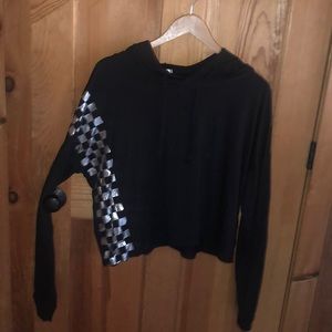 Checkered Print Black Crop Hoodie - NWOT